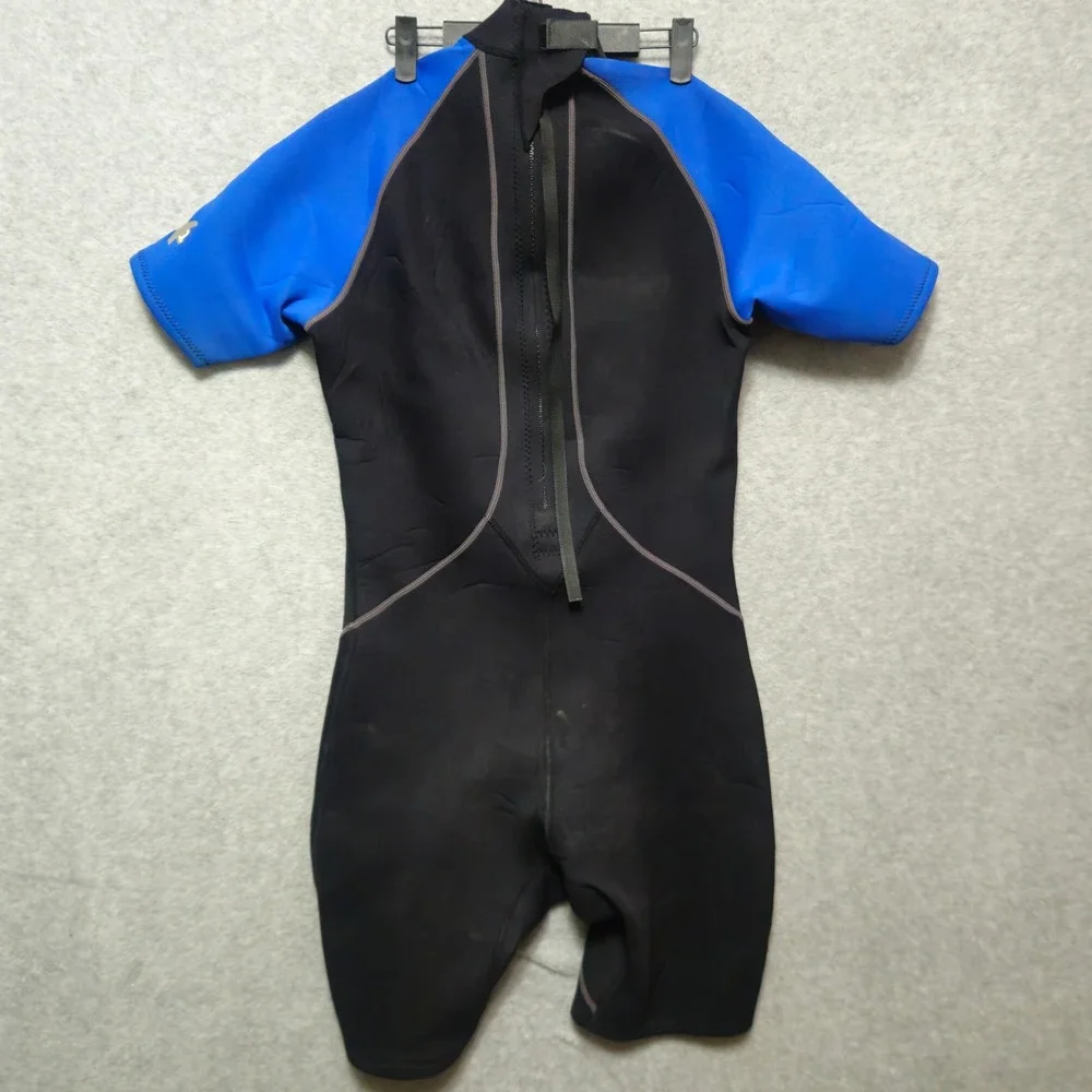 CoreX Mens‎ Large Shorty Wetsuit Black Blue Short Sleeve Back Zip Neoprene